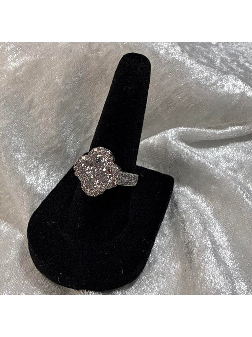 Stainless Steel Silver Plated Floral CZ Ring | Size 6| Flower Cluster Statement